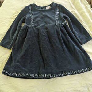 Hanna Andersson Velour Snowflake Navy Blue Holiday Christmas Winter Dress, 2T